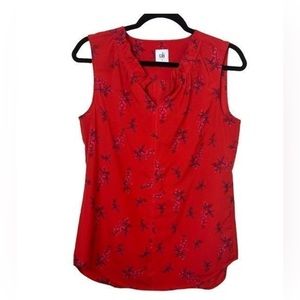 Women’s Cabi Sleeveless Top Red with Flowers Floral Spring Blouse